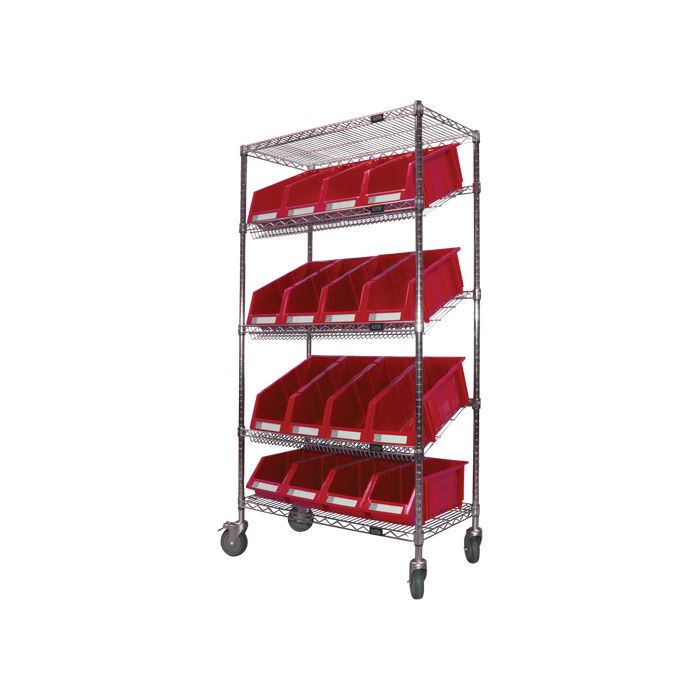 Slanted Wire Shelf Cart with Bins