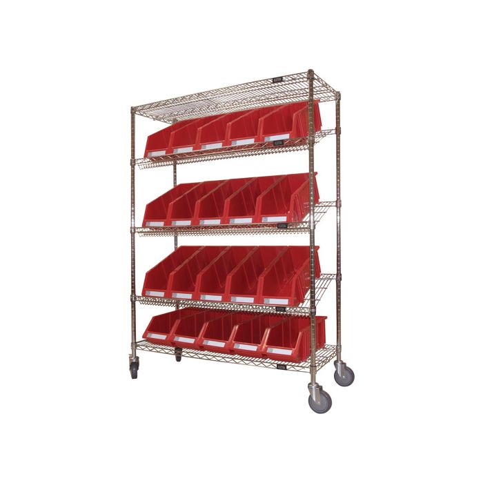 Slanted Wire Shelf Cart with Bins