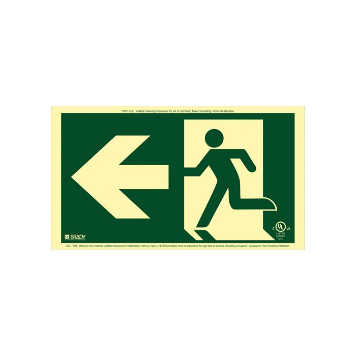 BradyGlo® Running Man Exit Sign with Left Arrow