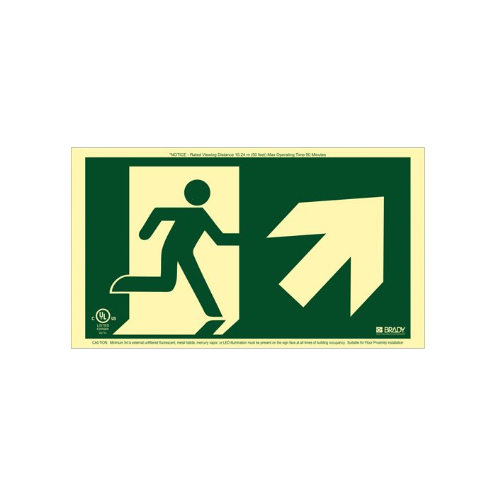 BradyGlo® Running Man Exit Sign with Up Right Arrow