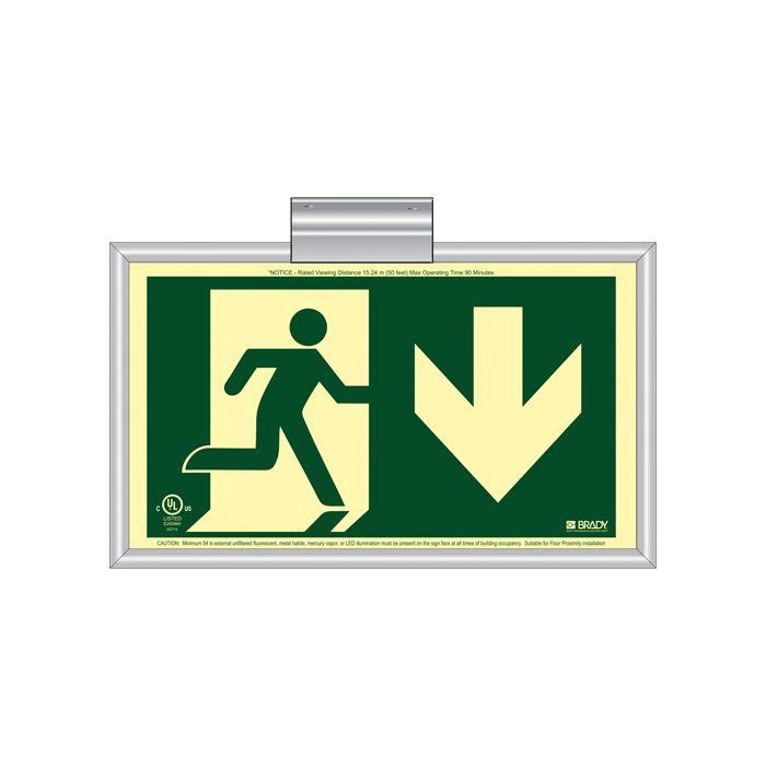 BradyGlo® Running Man Exit Sign with Down Arrow