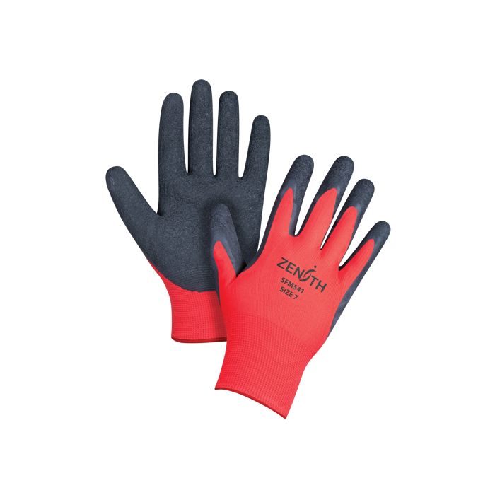 Black & Red Crinkle Grip Coated Gloves