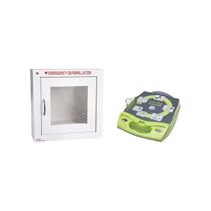 AED Plus® Defibrillator with Alarmed Flush Wall Cabinet