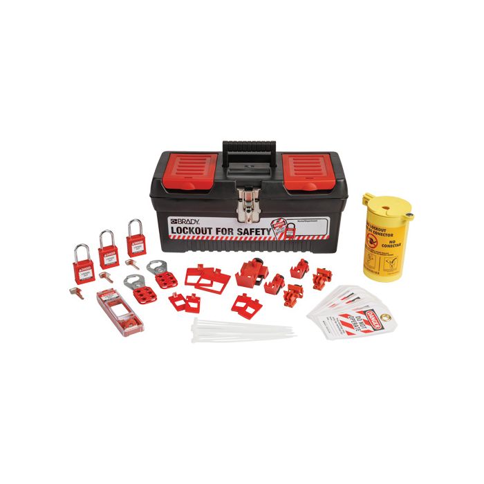 Electrical Lockout Tagout Kit with Nylon Safety Lockout Padlocks in Toolbox