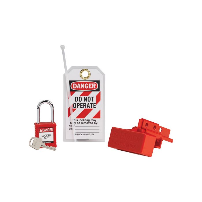 BatteryBlock Forklift Power Connector Lockout with Nylon Safety Padlock