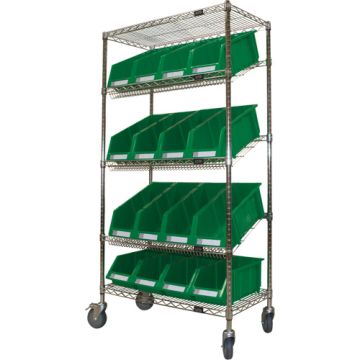 Slanted Wire Shelf Cart with Bins