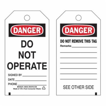 Self-Laminating "Do Not Operate" Tags